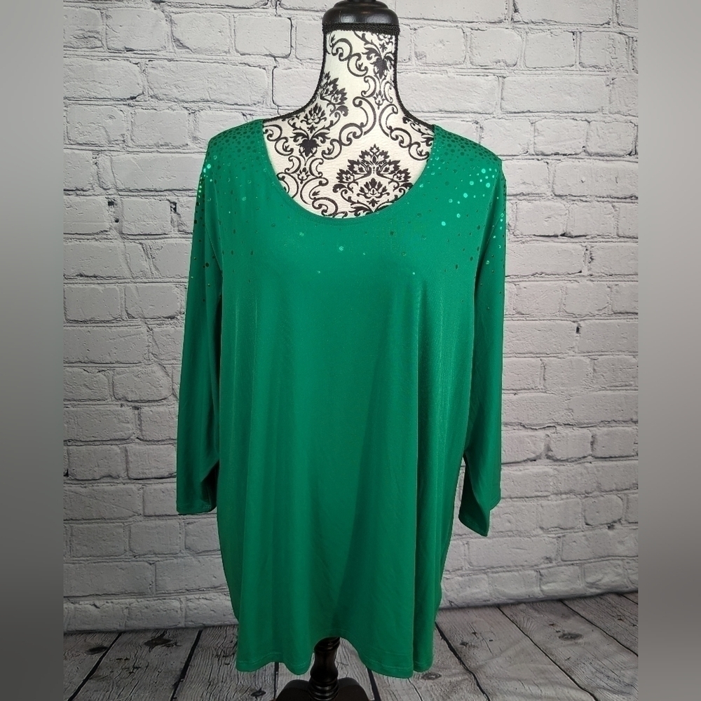 Susan Graver Women's Long Sleeve Stretch Knit Sz 2x Popover Top Geo Print b20a